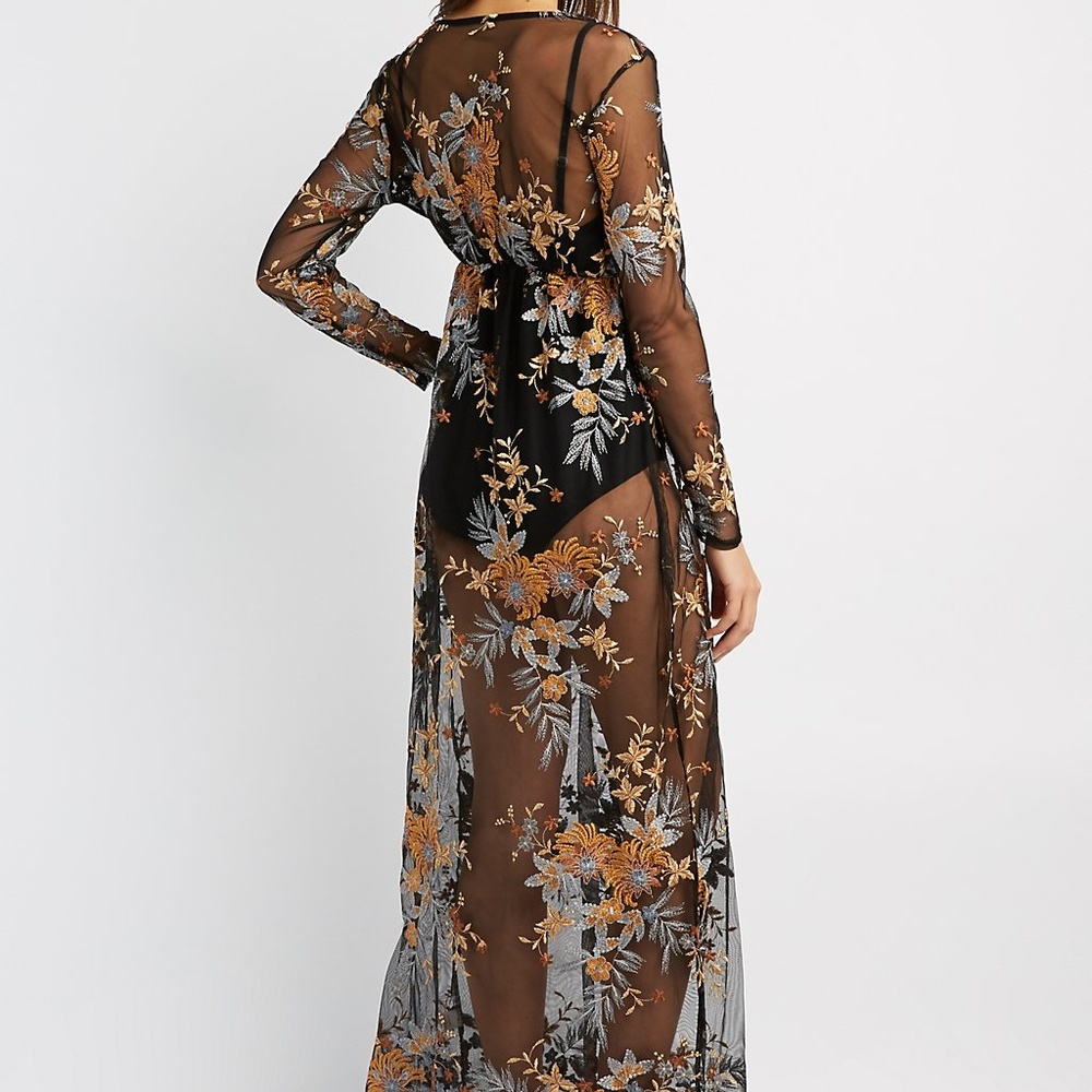 Floral Embroidered Mesh Maxi Dress